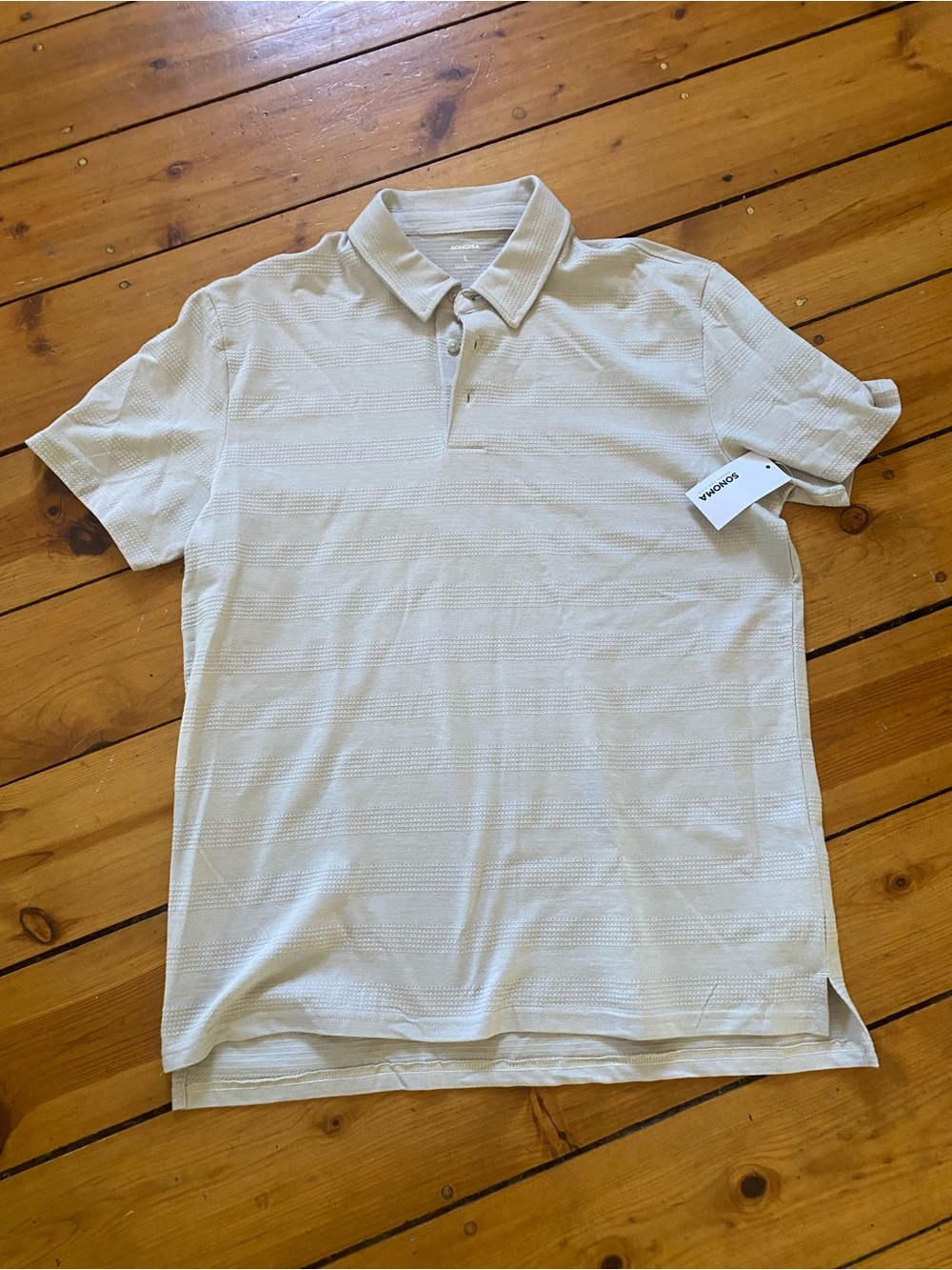 Sonoma NWT Men's tan seersucker Textured Polo size large